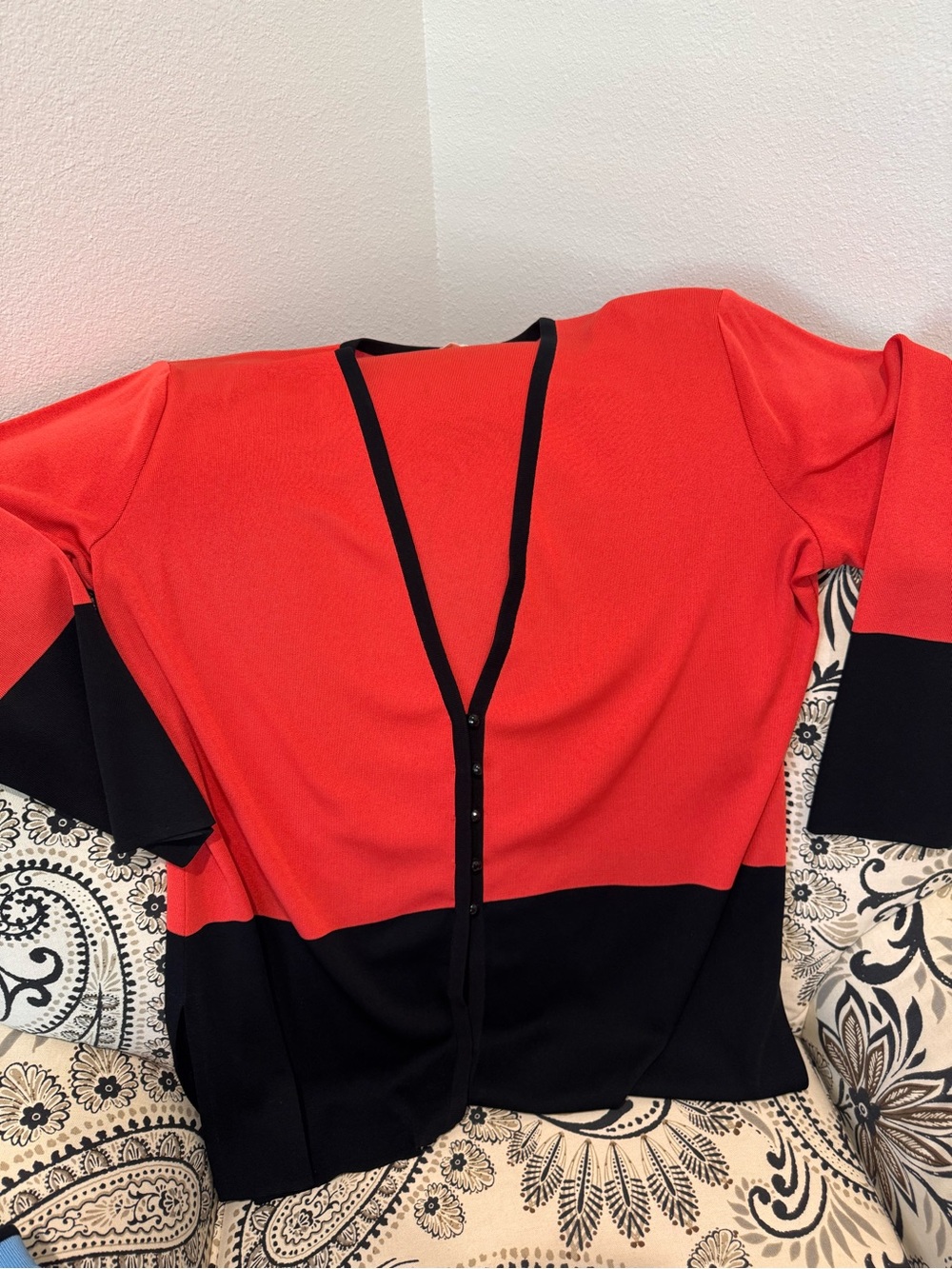 Misook Red Cardigan with Black Trim